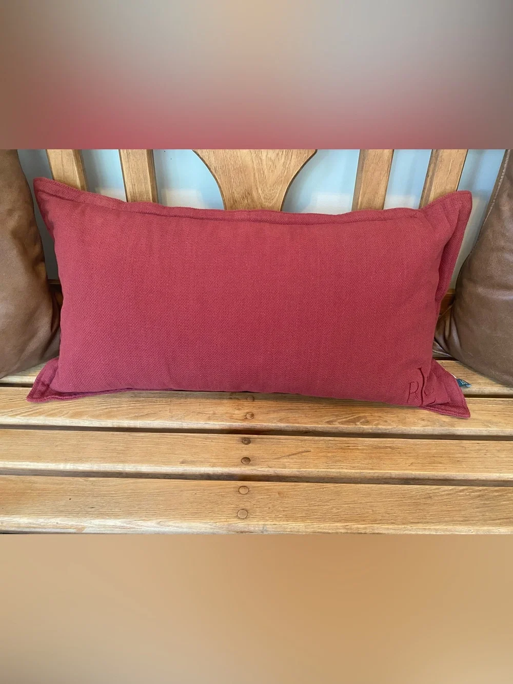 Lauren Ralph Lauren Brick Red Embroidered Lumbar Pillow